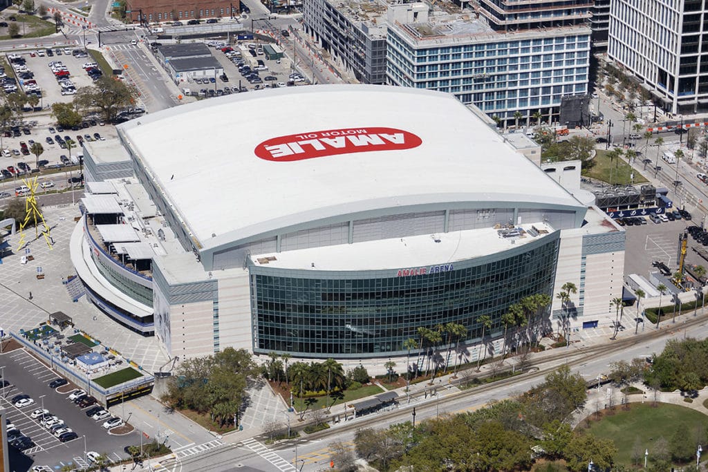 Aerial view of Amalie Arena in Tampa Florida