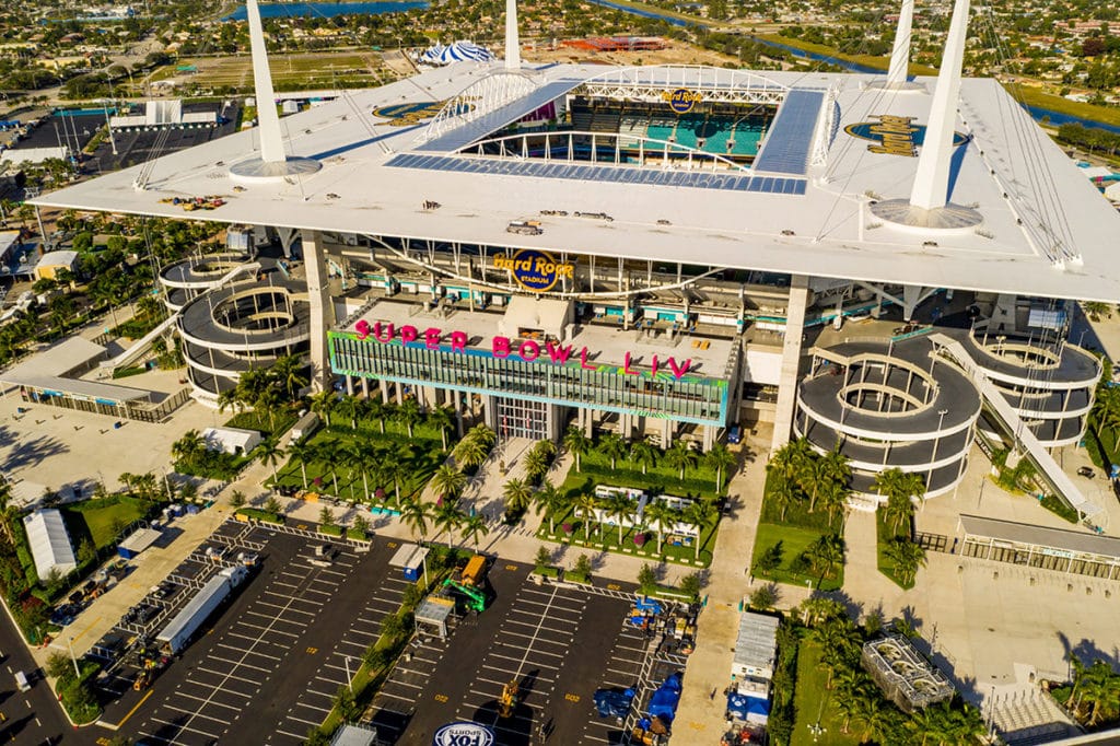 Aerial view of Hard Rock Stadium in Miami, Florida