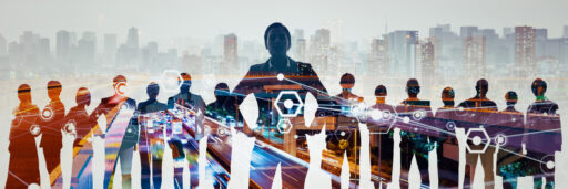 Illustration of figures representing global communication network