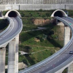 Two elevated highways with tunnels